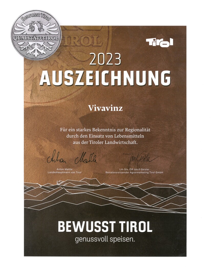 Urkunde Auszeichnung "Bewusst Tirol"